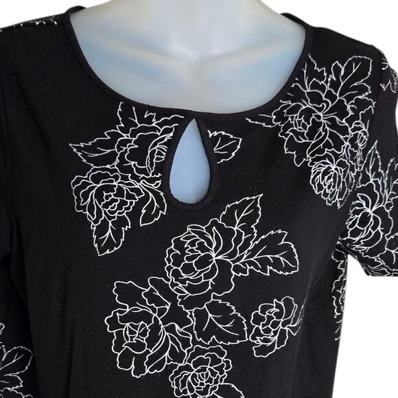 Emma James Womens‎ Floral Top Medium Black White Stretch Cottagecore Whimsygoth - Picture 2 of 7